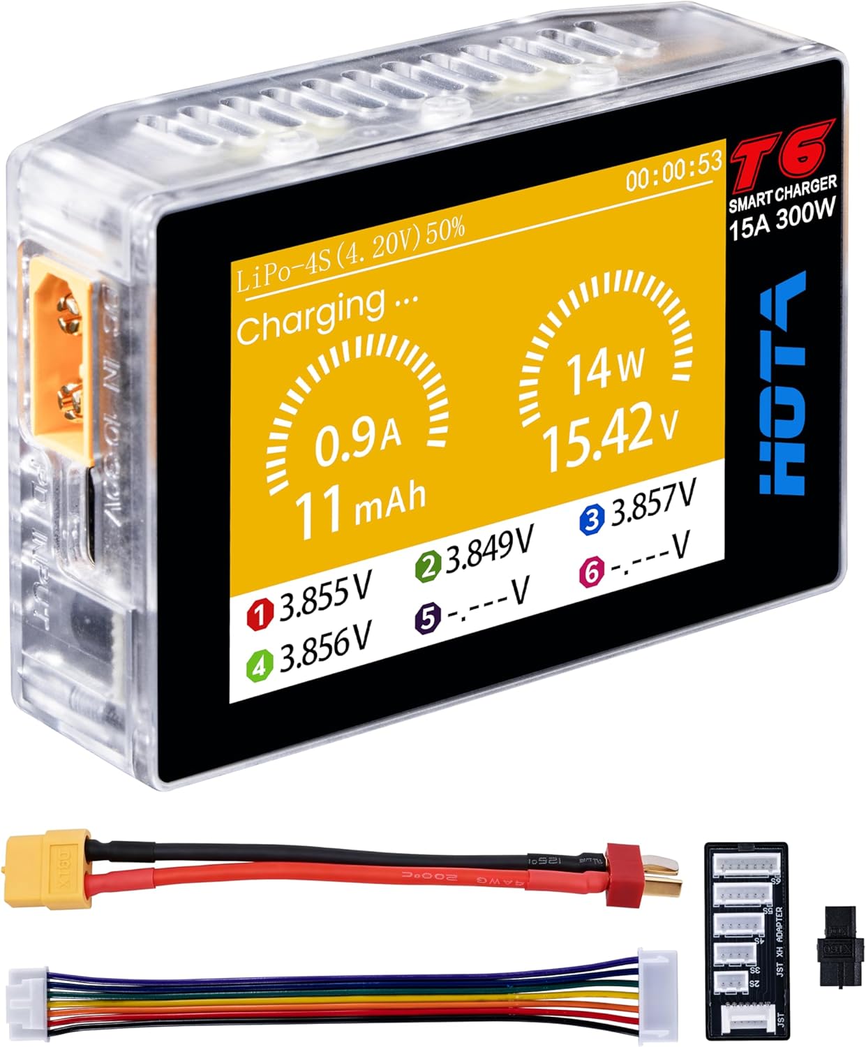 Hota T6 portable LiPo charger with 300W XT60 and USB-C PD input